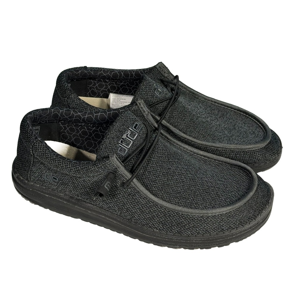 Hey Dude Wally Sox Micro Total Black Slip On Canvas Shoes Men's 10
